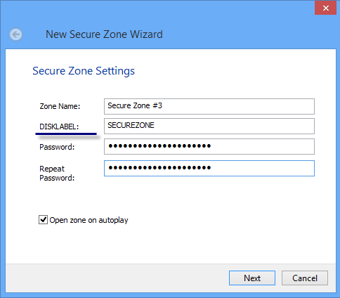 set disk label for secure partition of encrypted cd